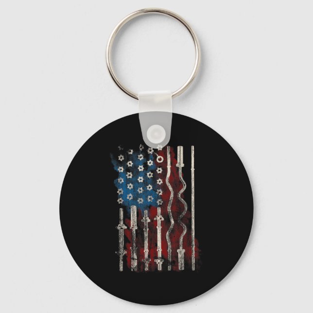 Patriotic American Flag Gym For Weight Lifters  Nyckelring (Framsida)