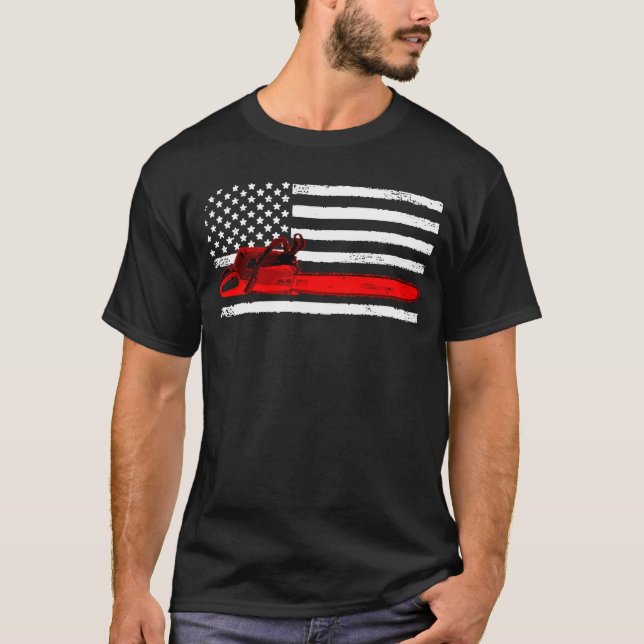 Patriotic American Flag Logger Men Womens Kids Log T Shirt (Framsida)