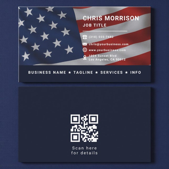 Patriotic American Flag QR Code Professional Visitkort (Skapare uppladdad)