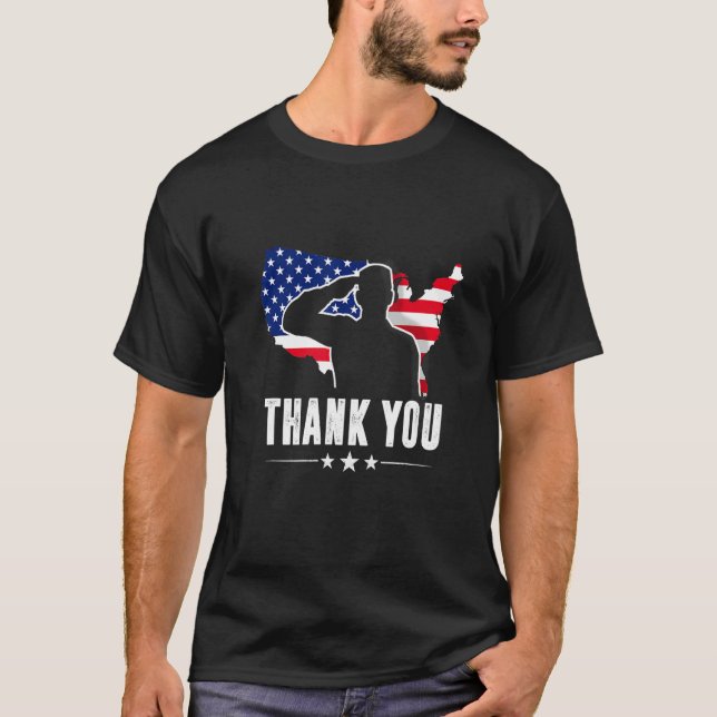 Patriotic American Flag Thank You For Your Service T Shirt (Framsida)