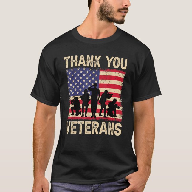 Patriotic American Flag Thank You Veterans For Men T Shirt (Framsida)