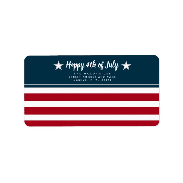 Patriotic American Flagga 4:e juli-Returadressen Adressetikett (Framsidan)