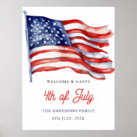 Patriotic American Flagga 4:e juli Välkomstskylt