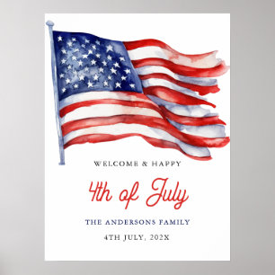 Patriotic American Flagga 4:e juli Välkomstskylt Poster