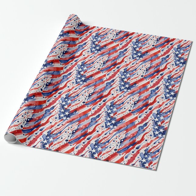 Patriotic American Flagga Abstrakt Paint Stänk Presentpapper (Utrullad)