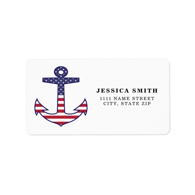 Patriotic American Flagga Anchor Nautical Adressetikett (Framsidan)