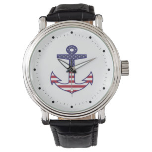 Patriotic American Flagga Anchor Nautical Armbandsur