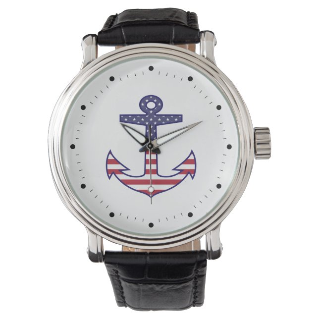 Patriotic American Flagga Anchor Nautical Armbandsur (Framsida)