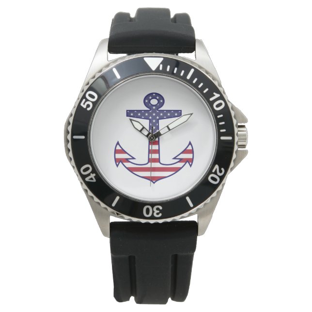 Patriotic American Flagga Anchor Nautical Armbandsur (Framsida)