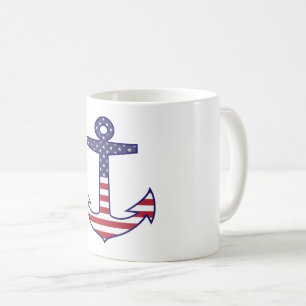 Patriotic American Flagga Anchor Nautical Kaffemugg