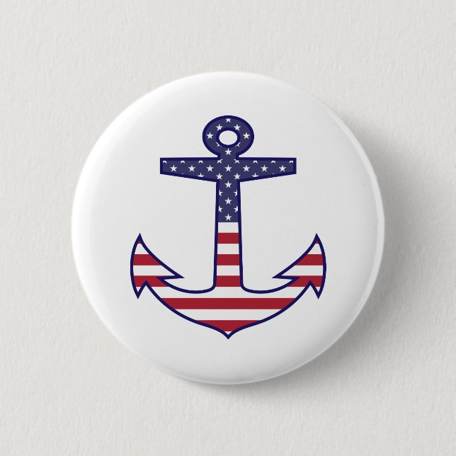 Patriotic American Flagga Anchor Nautical Knapp (Framsida)