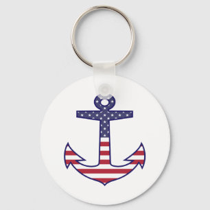 Patriotic American Flagga Anchor Nautical Nyckelring