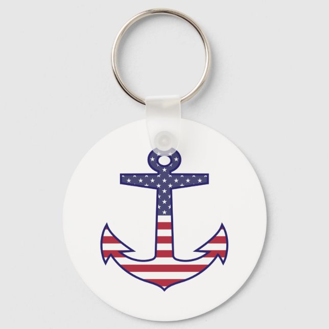 Patriotic American Flagga Anchor Nautical Nyckelring (Framsida)
