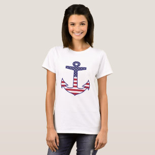 Patriotic American Flagga Anchor Nautical Tee Shirt