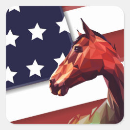 Patriotic American Flagga and Horse Fyrkantigt Klistermärke