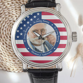 Patriotic American Flagga Anpassningsbar Photo Mem Armbandsur