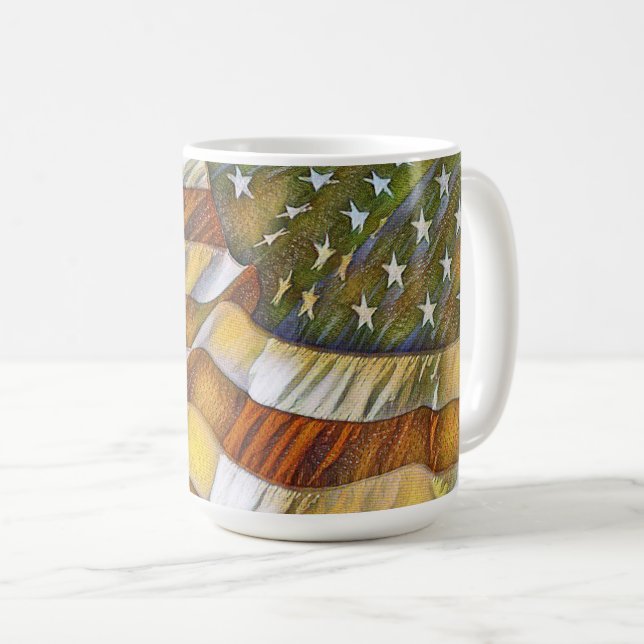 Patriotic American Flagga Antiqued Mugg (Framsida höger)