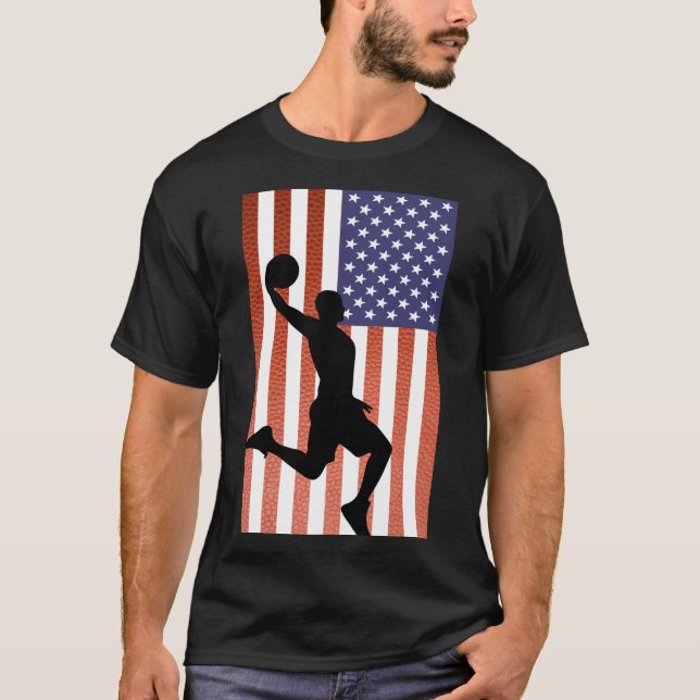 Patriotic American Flagga Basketball Dunk Design T Shirt (Framsida)