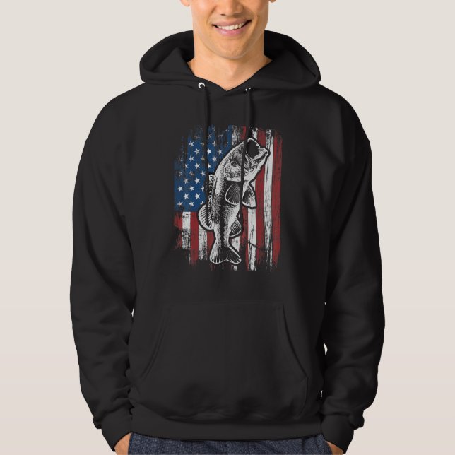 Patriotic American Flagga Bass Fishing Fars dag M Hoodie (Framsida)