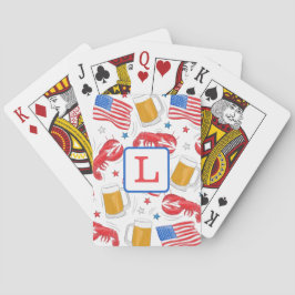 Patriotic American Flagga Beer Lobster Stars Initi Casinokort