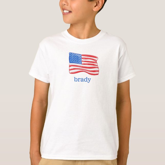 Patriotic American Flagga Boy's T Shirt (Framsida)