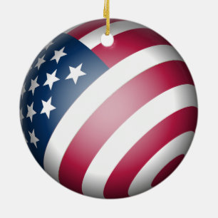 Patriotic American Flagga, Coola Rött vitt blått G Julgransprydnad Keramik