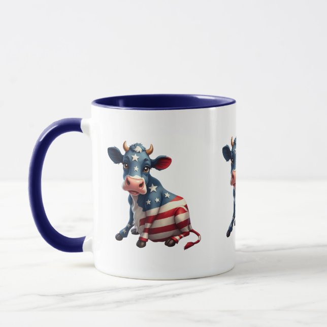 Patriotic American Flagga Cow Illustration Mugg (Vänster)