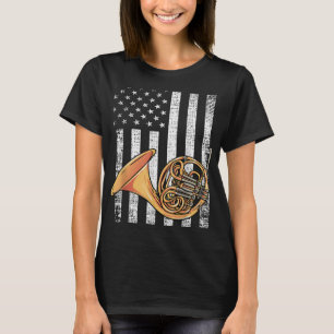 Patriotic American Flagga Design - Fransk Horn Pla T Shirt