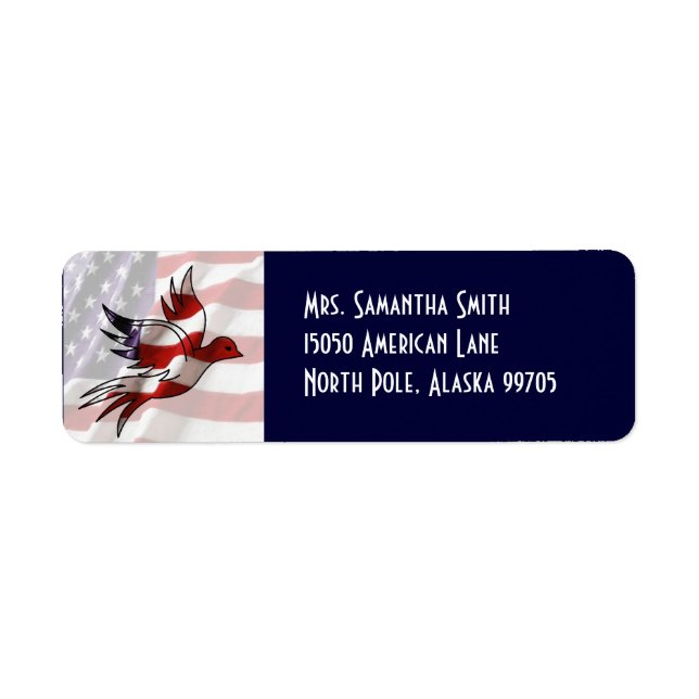 Patriotic American Flagga Dove Address Label Returadress Etikett (Framsidan)