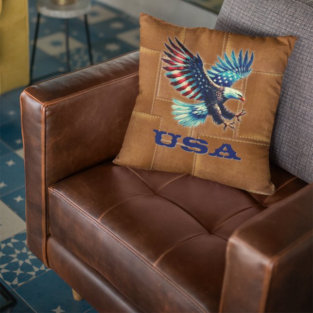 Patriotic American Flagga Eagle Rustic Kudde (Skapare uppladdad)