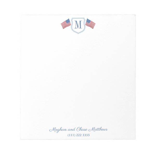 Patriotic American Flagga Family Monogram Anteckningsblock (Framsida)