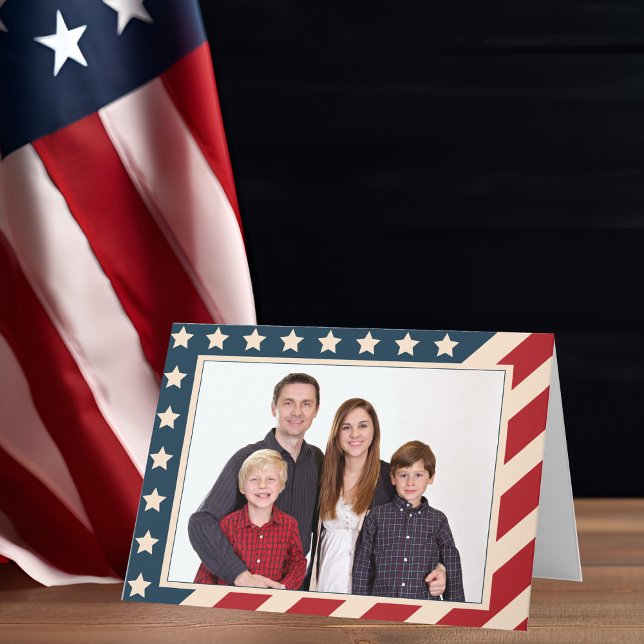 Patriotic American Flagga Family Photo jul Helgkort (Skapare uppladdad)