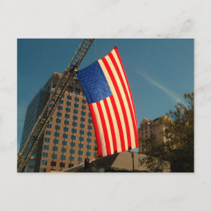 Patriotic American Flagga - Fire Lastbil Ladder Vykort