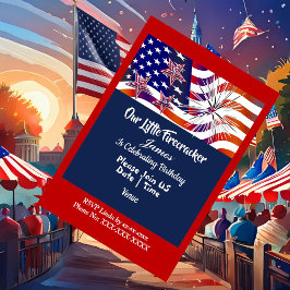 Patriotic American Flagga Firecracker Birthday Boy Inbjudningar
