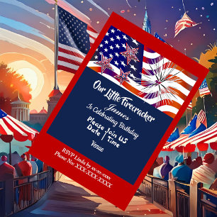Patriotic American Flagga Firecracker Birthday Boy Inbjudningar