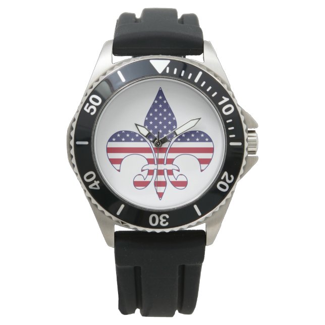 Patriotic American Flagga Fleur-de-lis Armbandsur (Framsida)