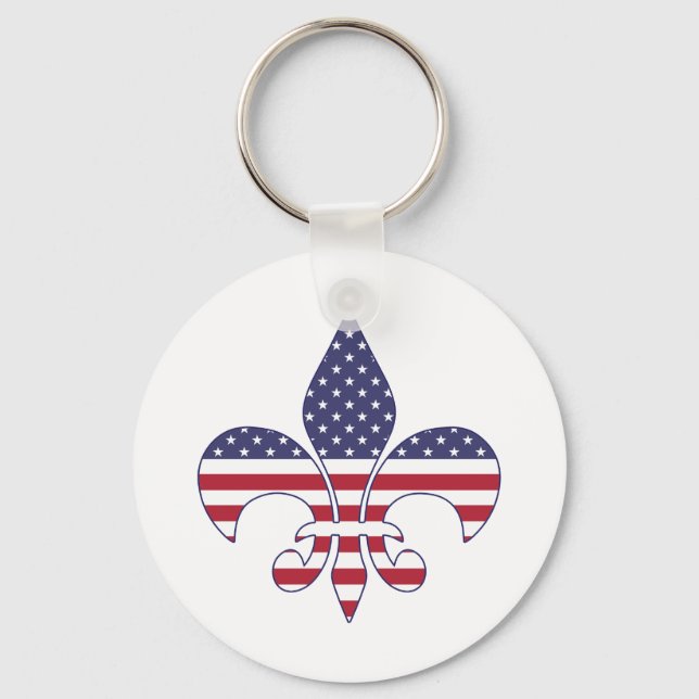Patriotic American Flagga Fleur-de-lis Nyckelring (Framsida)