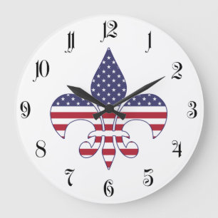 Patriotic American Flagga Fleur-de-lis Stor Klocka