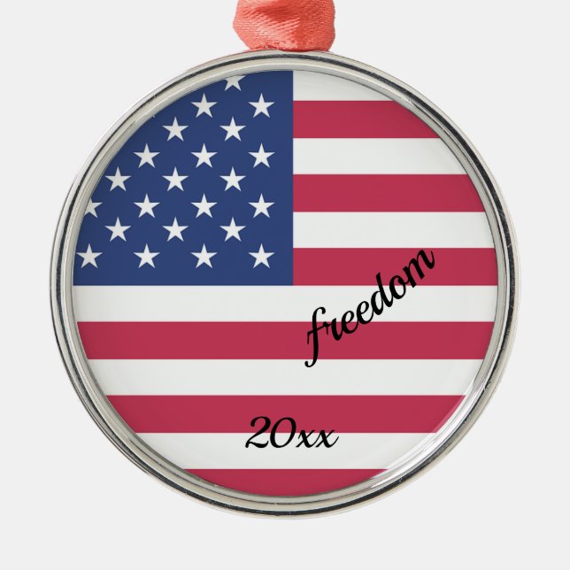 Patriotic American Flagga Freedom Editable Ornamen Julgransprydnad Metall (Framsidan)