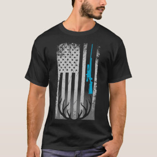 Patriotic American Flagga Funny Hjort Hunting Kärl T Shirt