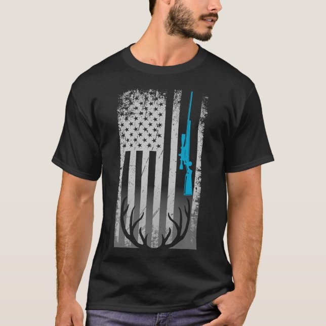 Patriotic American Flagga Funny Hjort Hunting Kärl T Shirt (Framsida)