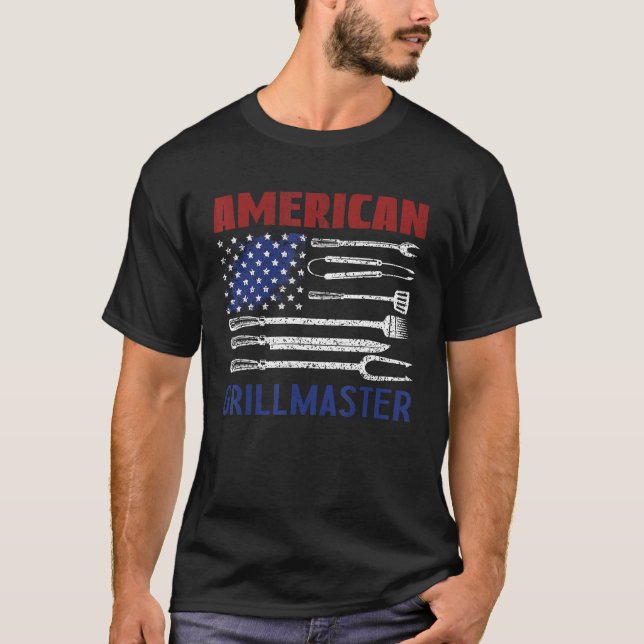 Patriotic American Flagga Grill Barbeque Master T Shirt (Framsida)