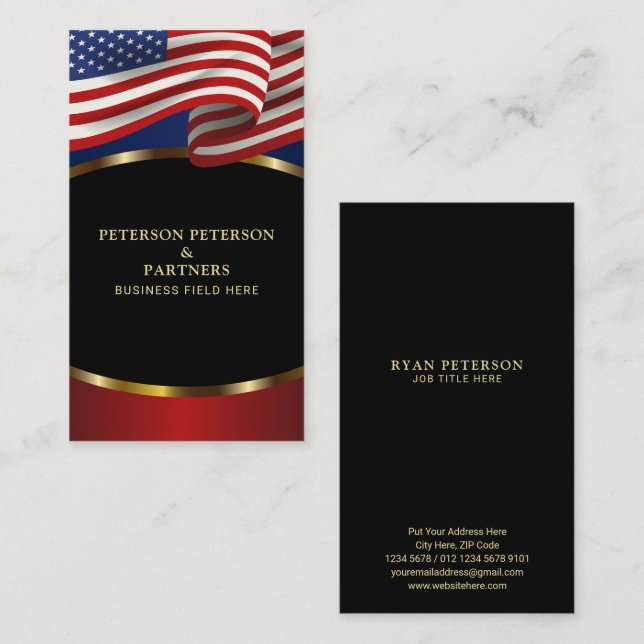 Patriotic American Flagga Guld Accents Black Visitkort (Fram/baksida)