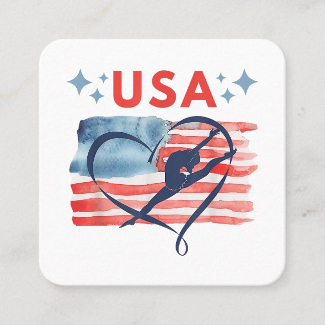Patriotic American Flagga Gymnastics Design for US Fyrkantigt Visitkort (Framsida)