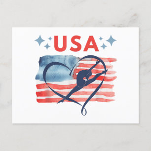 Patriotic American Flagga Gymnastics Design for US Helg Vykort