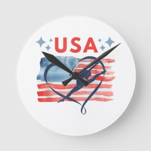 Patriotic American Flagga Gymnastics Design for US Rund Klocka