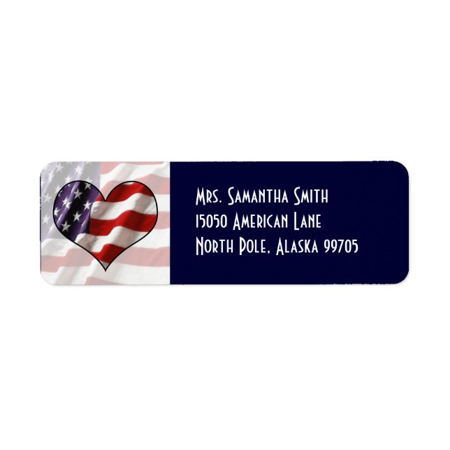 Patriotic American Flagga Heart Address Label Returadress Etikett (Framsidan)