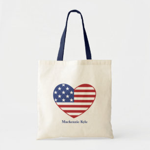 Patriotic American Flagga Heart Monogram Namn Tygkasse
