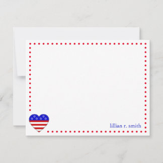 Patriotic American Flagga Heart Personlig Anteckningskort