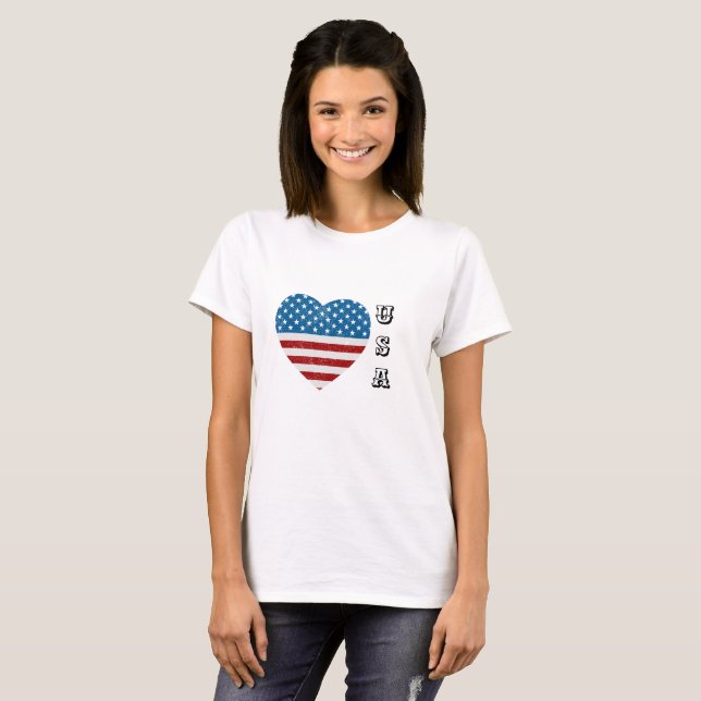 Patriotic American Flagga Heart Stars Rand USA Bl T Shirt (Hel framsida)